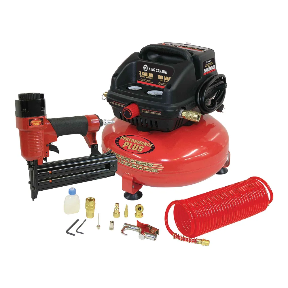 Kit Complet Ensemble d'un compresseur à air sans huile avec cloueuse, 3 gallons