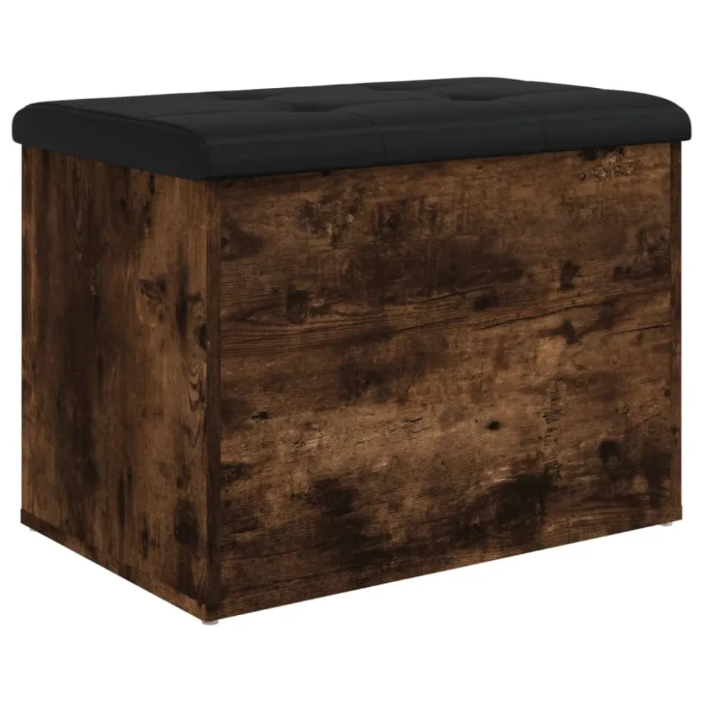 Banc banquette de rangement avec coussin d'assise noir 62 x 42 x 45 cm en bois d'ingénierie coulr chêne fumé DEC024722