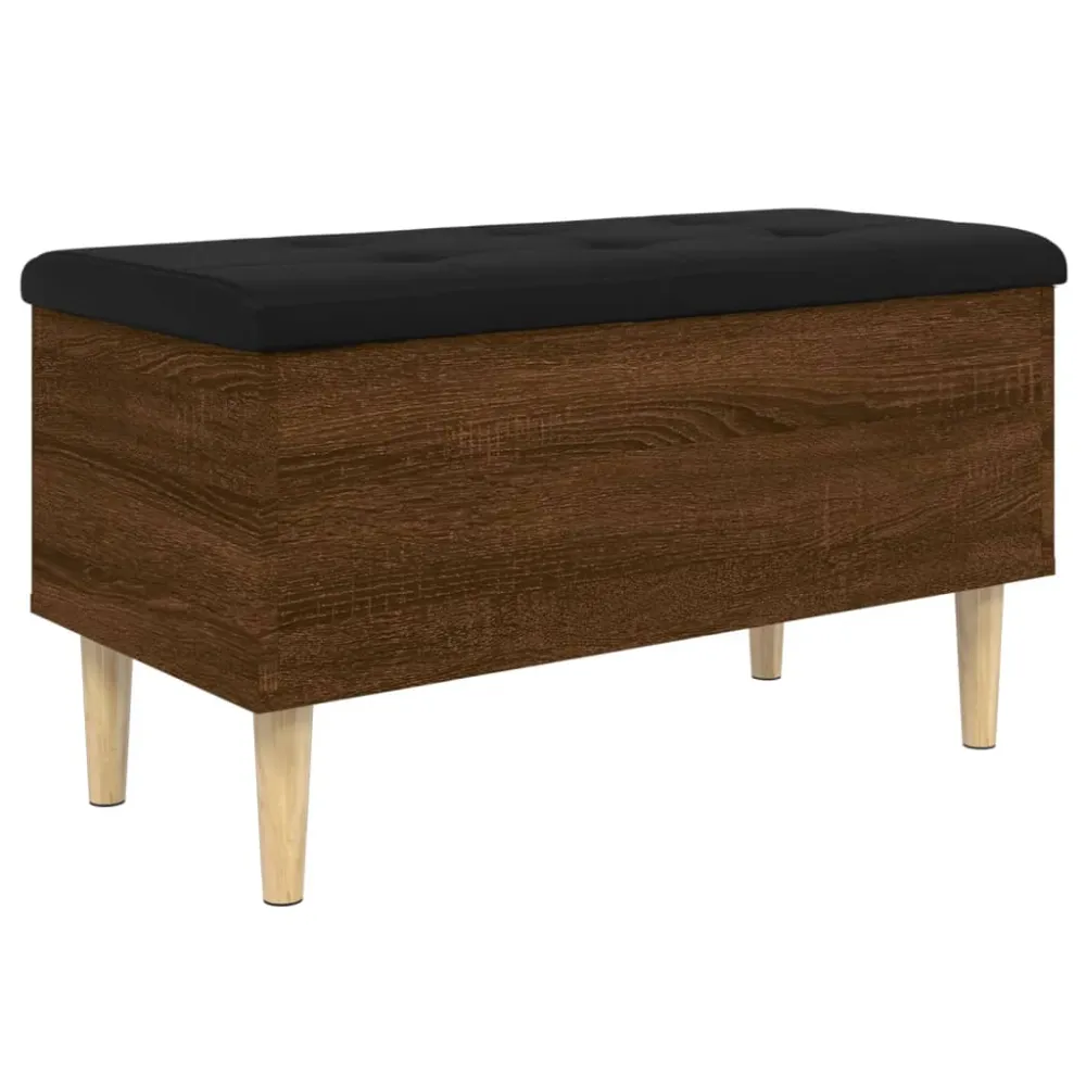 Banc banquette de rangement avec coussin d'assise noir 82 x 42 x 46 cm bois d'ingénierie couleur chêne marron DEC024745