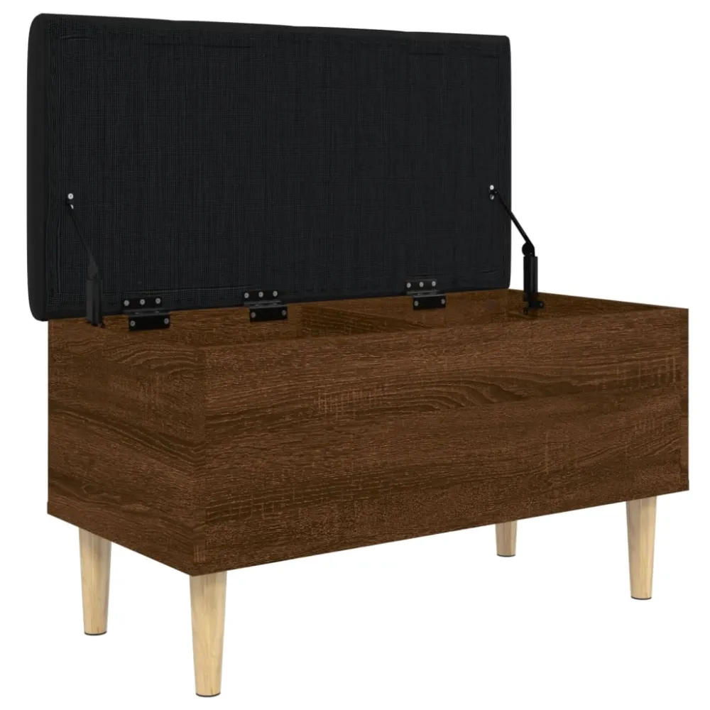 Banc banquette de rangement avec coussin d'assise noir 82 x 42 x 46 cm bois d'ingénierie couleur chêne marron DEC024745