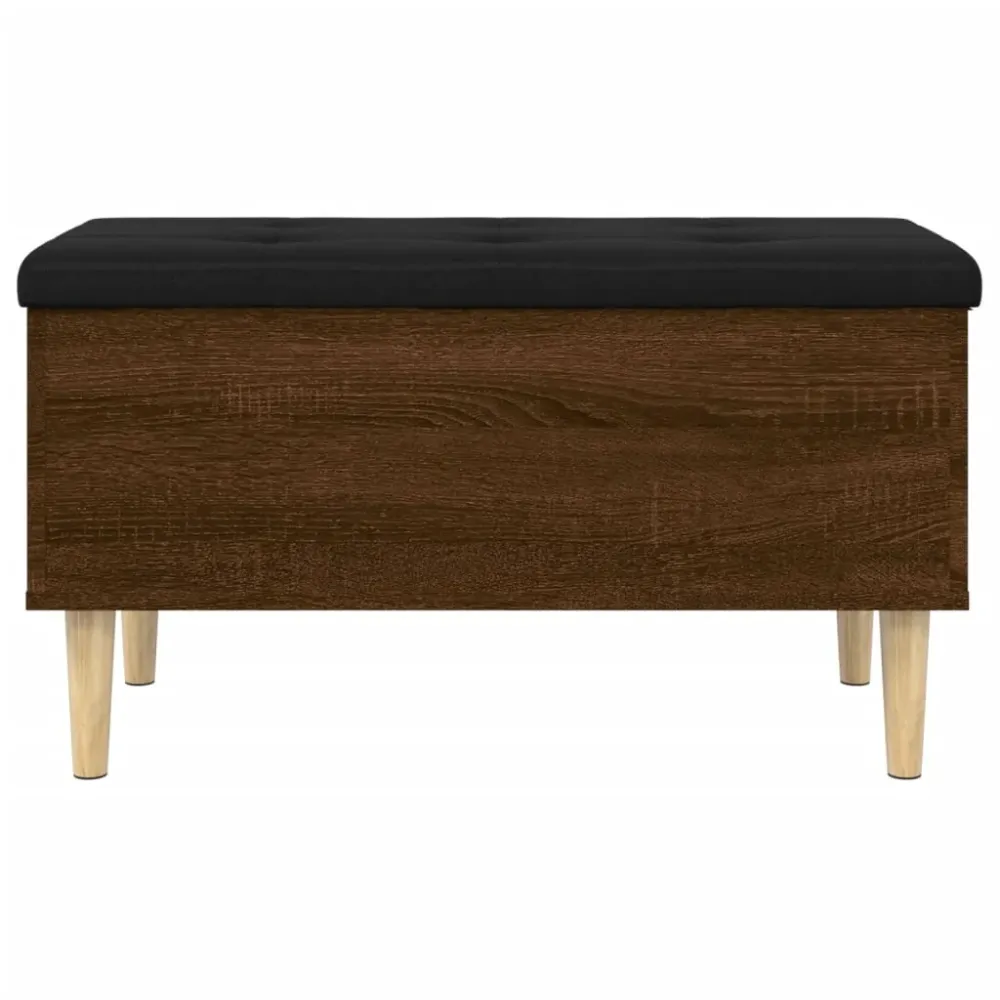 Banc banquette de rangement avec coussin d'assise noir 82 x 42 x 46 cm bois d'ingénierie couleur chêne marron DEC024745