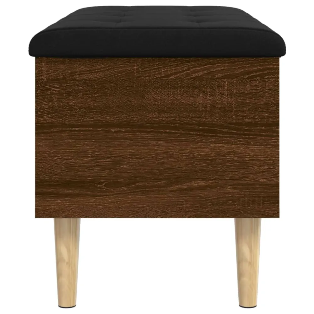 Banc banquette de rangement avec coussin d'assise noir 82 x 42 x 46 cm bois d'ingénierie couleur chêne marron DEC024745