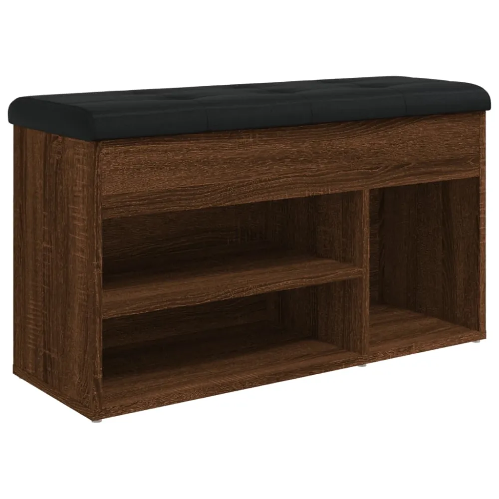Banc de rangement à chaussures avec coussin d'assise 82 x 32 x 45,5 cm bois d'ingénierie couleur chêne marron DEC024875