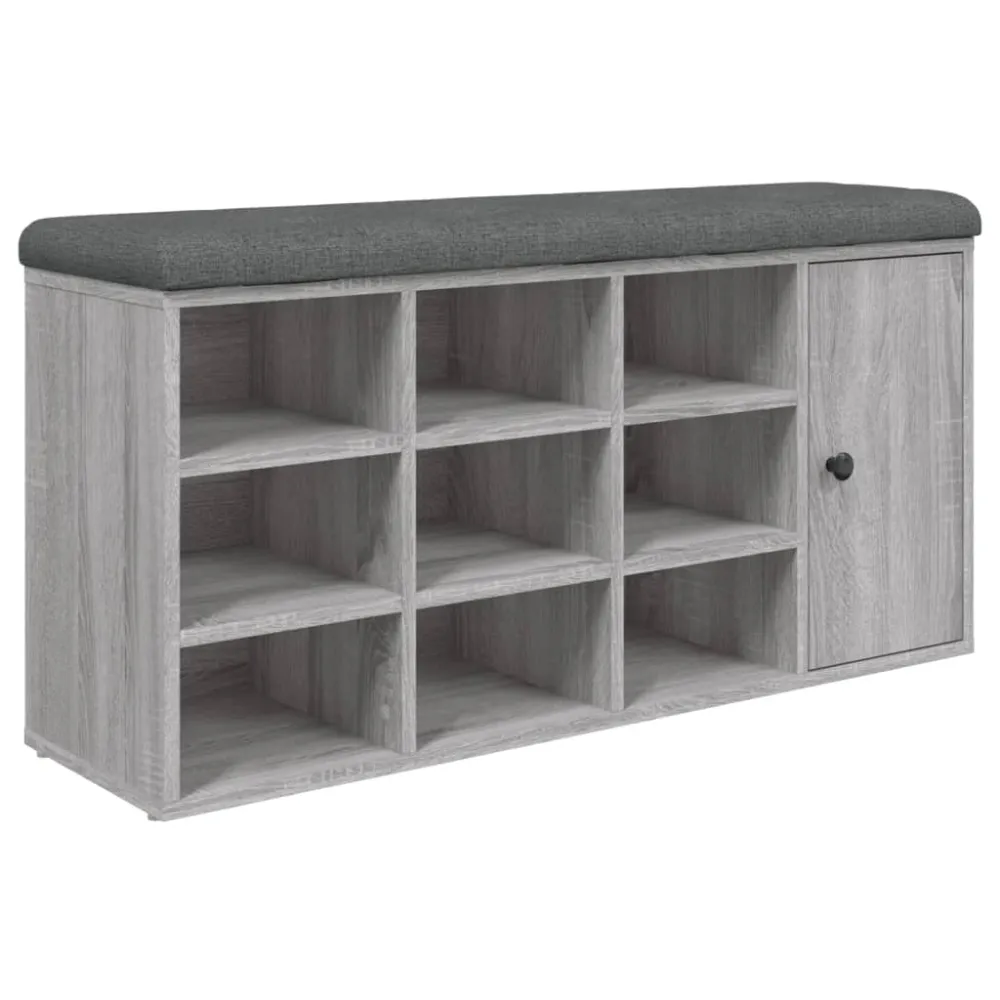 Banc de rangement à chaussures avec coussin d'assise gris 102 x 32 x 50 cm bois d'ingénierie couleur sonoma gris DEC024934