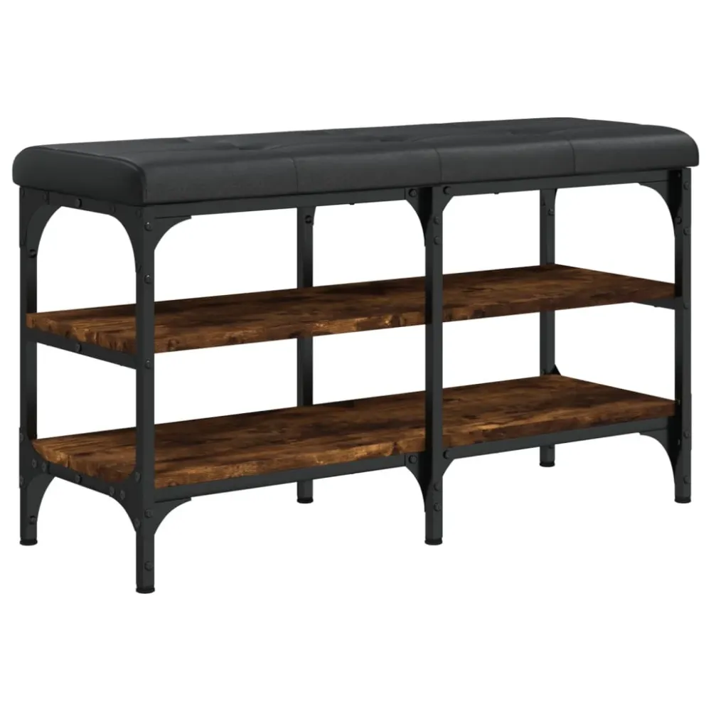 Banc de rangement à chaussures 2 niveaux coussin d'assise noir 82 x 32 x 47 cm bois d'ingénierie couleur chêne fumé DEC024852