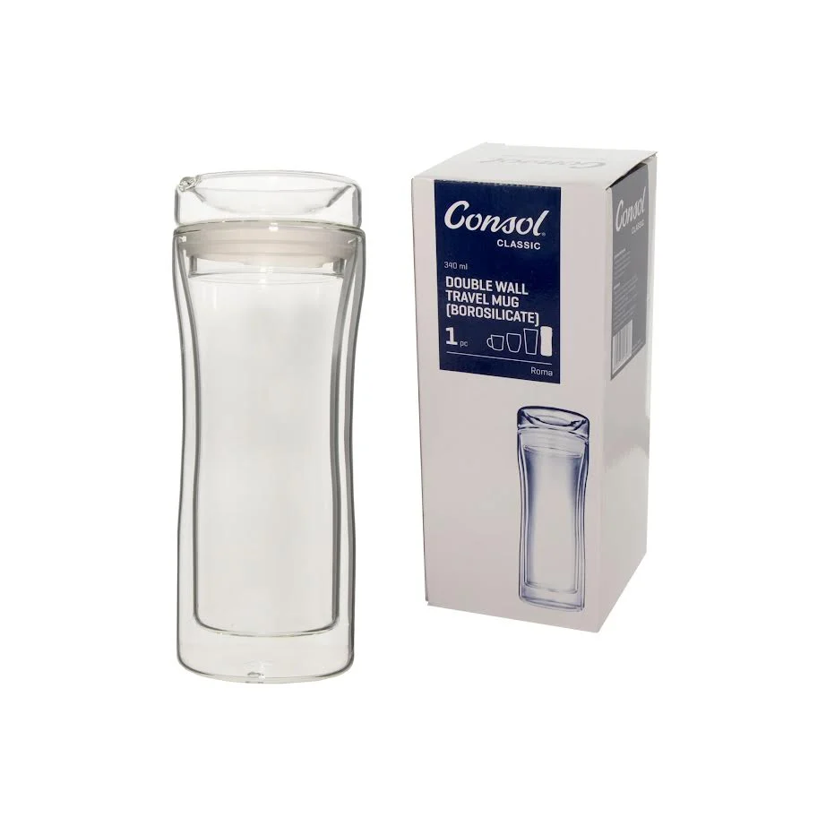 Consol Roma 340ml Double Wall Travel Mug Lid Clair