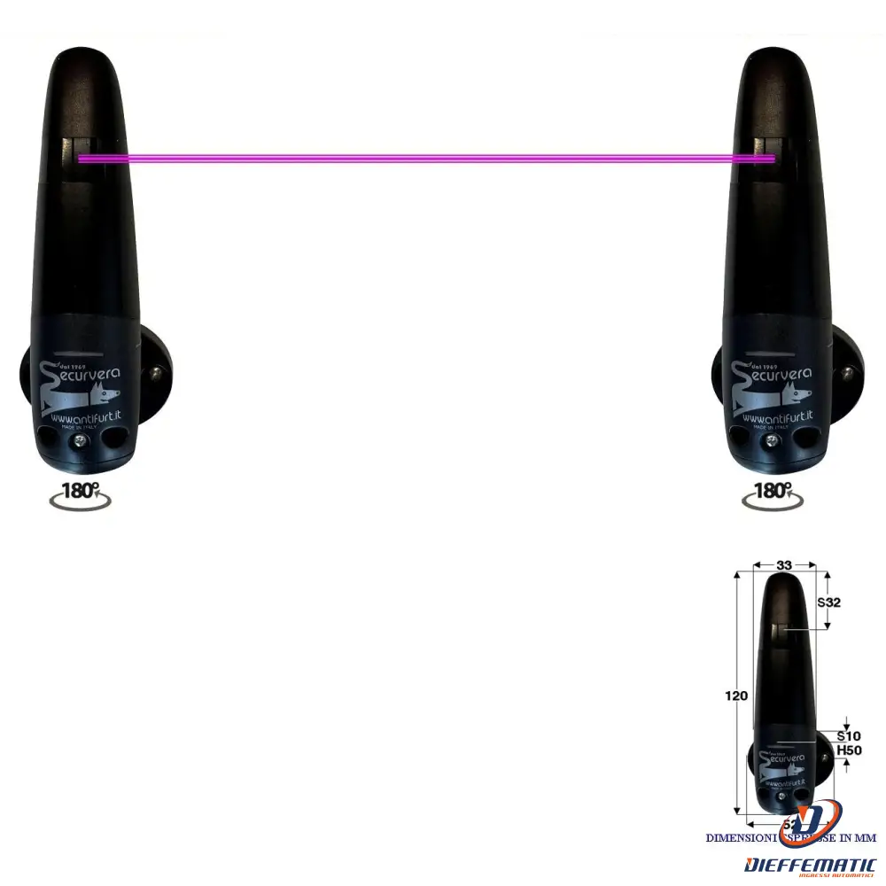 Coppia Di Fotocellule Rotanti 180° Portata 20Mt 12/24Vac Securvera Sv-Ftlfsoepvd