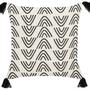 En coton pur Cushion Geometric Pattern Tassels 45 x 45 cm White and Black MAYS