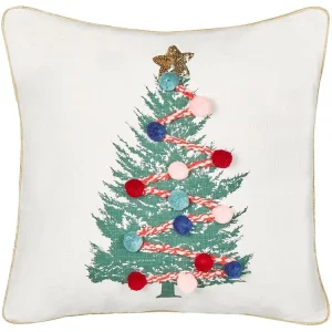 Coussin en coton blanc à motif d'arbre de Noël 45 x 45 cm EPISCIA