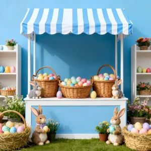 Décor photo pour Pâques Marché aux œufs à rayures bleues Décor lapin LXX512-117