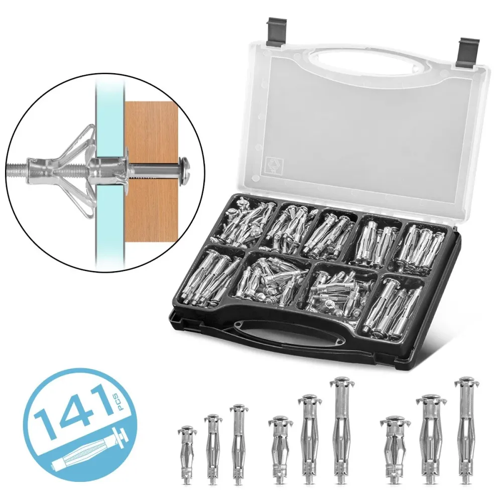 Dowel de cavité métallique en acier 141 pièces M4 x 32 | M4 x 38 | M4 x 46 | M5 x 37 | M5 x 52 | M5 x 65 | M6 x 37 | M6 x...