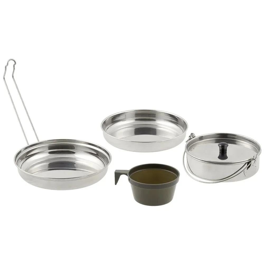 Ensemble de casseroles de camping en acier inoxydable de 5 pièces de marque MFH pour la randonnée et le trekking