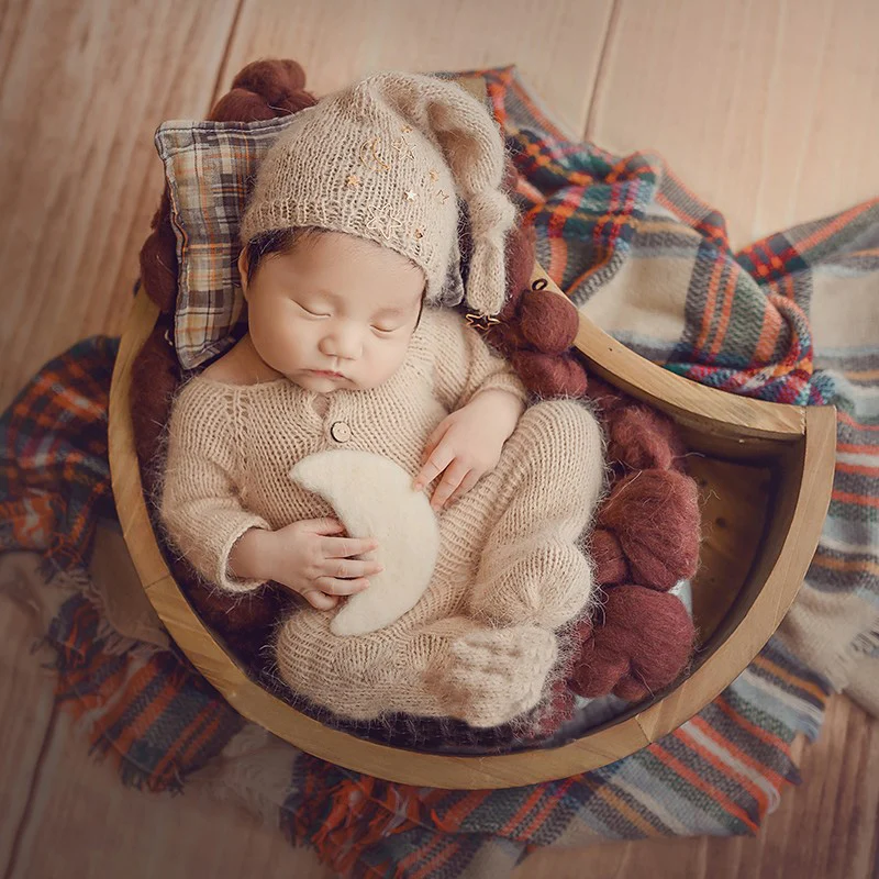 Esthero Accessoire de photographie pour nouveau-né croissant de lune en bois SYPJ5