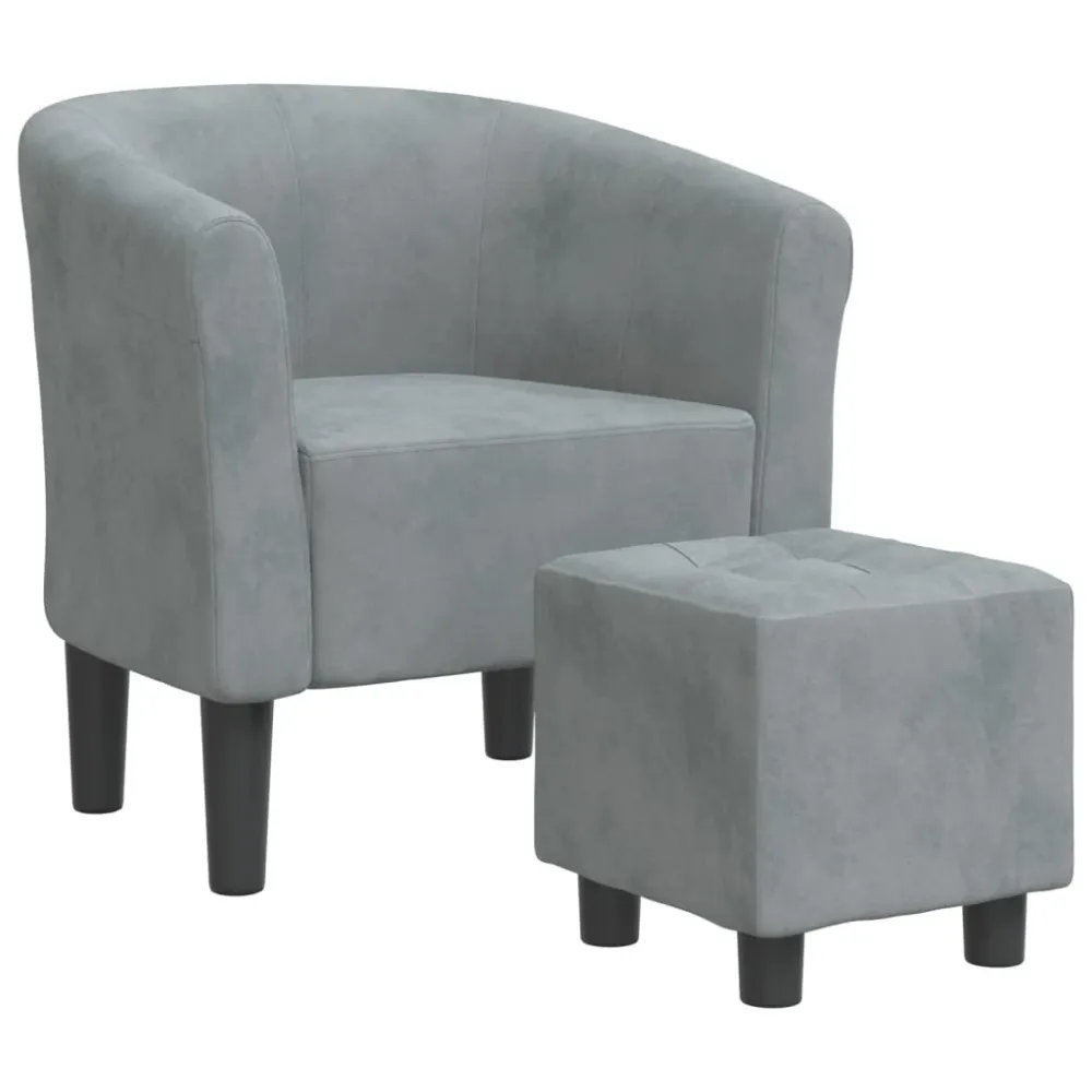 Fauteuil lounge assise confortable design moderne avec repose-pied en velours gris ténébreux DEC026423