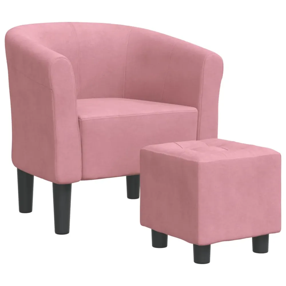Fauteuil lounge assise confortable design novateur avec repose-pieds en velours rose DEC026432