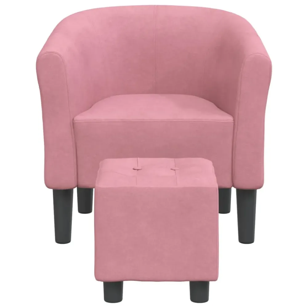 Fauteuil lounge assise confortable design novateur avec repose-pieds en velours rose DEC026432