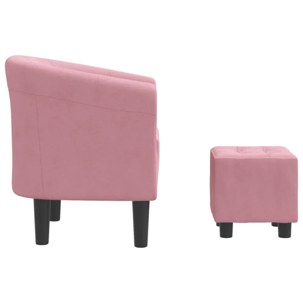 Fauteuil lounge assise confortable design novateur avec repose-pieds en velours rose DEC026432