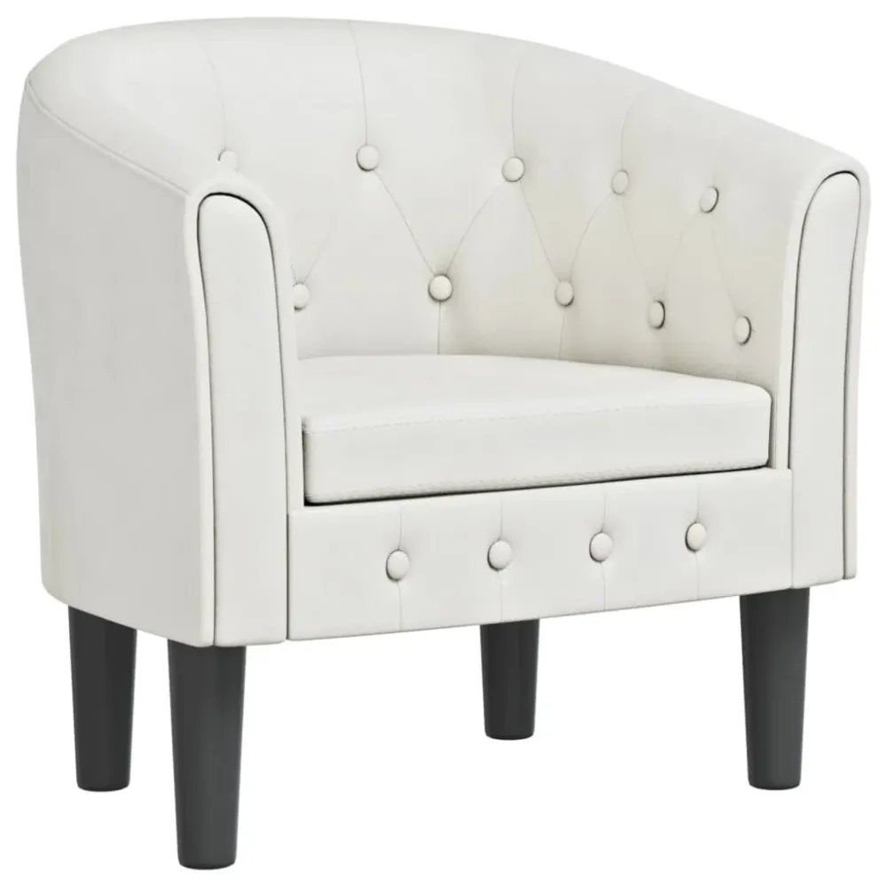 Fauteuil lounge avec boutons décoratifs assise confortable design tendance en PVC blanc DEC026439