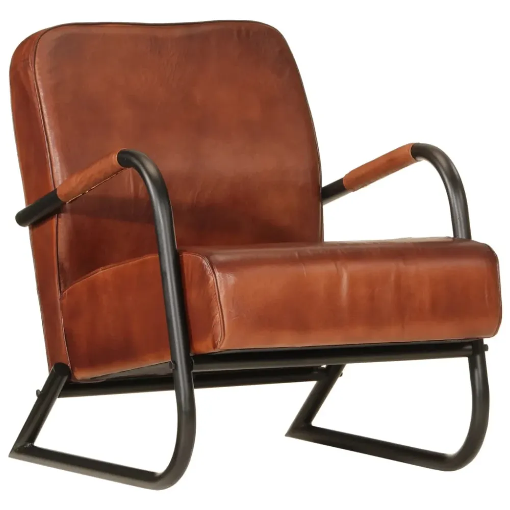 Fauteuil lounge design et novateur avec accoudoirs en cuir véritable marron DEC028634