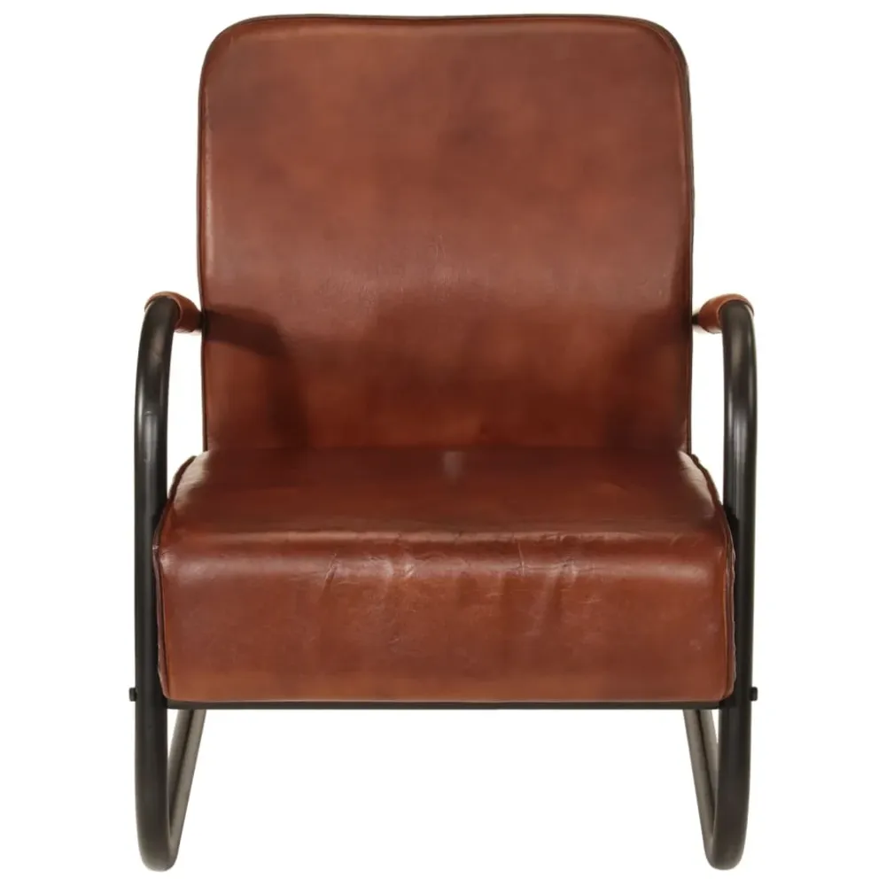 Fauteuil lounge design et novateur avec accoudoirs en cuir véritable marron DEC028634