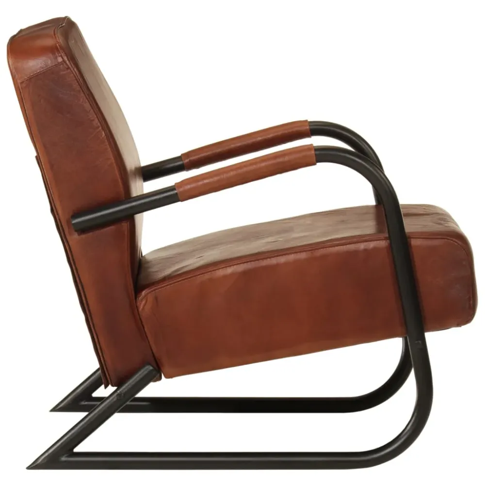 Fauteuil lounge design et novateur avec accoudoirs en cuir véritable marron DEC028634