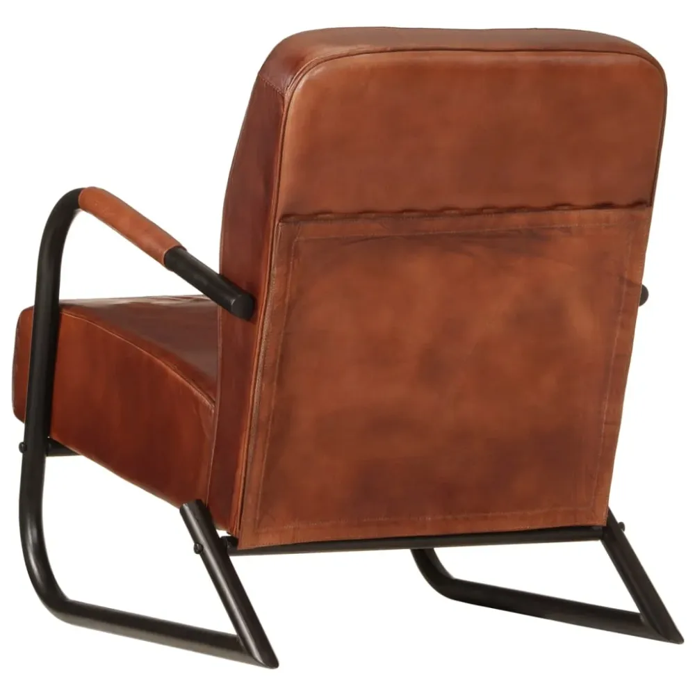 Fauteuil lounge design et novateur avec accoudoirs en cuir véritable marron DEC028634