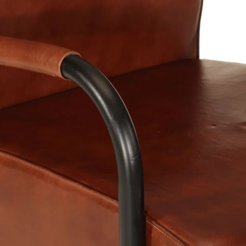 Fauteuil lounge design et novateur avec accoudoirs en cuir véritable marron DEC028634