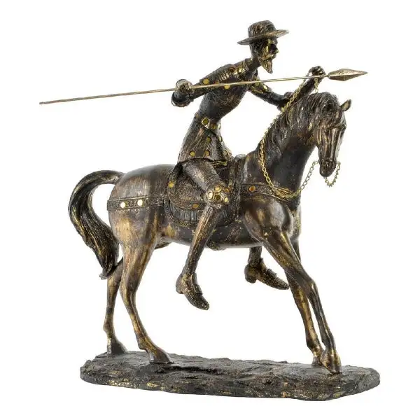 Figurine Don Quichotte sur son Cheval Rossinante en Résine Cuivrée Vie