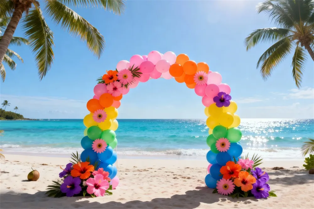 Fond Photo Plage Arche Ballons Arc-En-Ciel Fleurs RR61-1