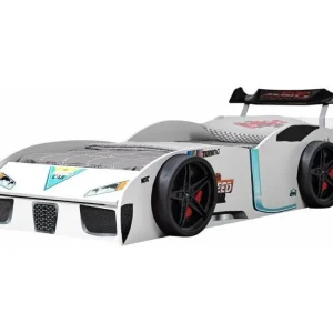 Lit voiture de course blanche avec coffre de rangement Fusio 90x190
