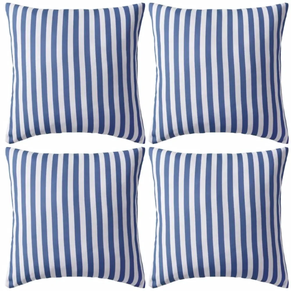 Lot de 4 coussins oreiller pour extérieur décoration jardin rayure 45 x 45 cm bleu DEC020107