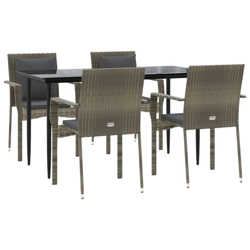 Mobilier à dîner de jardin et coussins 5 pièces noir et gris 02_0014863
