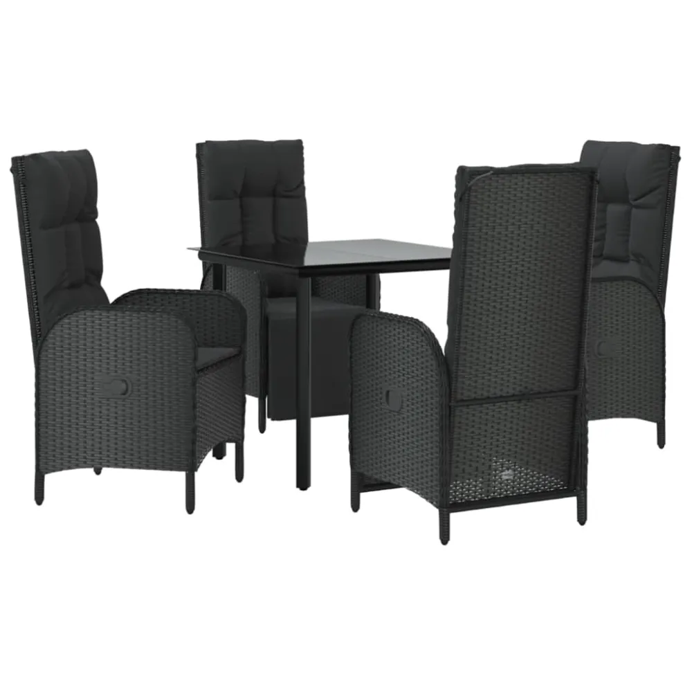 Mobilier à dîner de jardin et coussins 5 pièces noir résine tressée 02_0014882