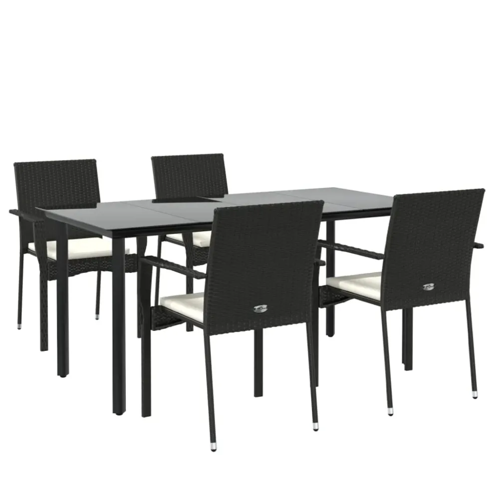Mobilier à dîner de jardin et coussins 5 pièces noir résine tressée 02_0014886