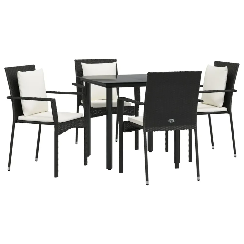 Mobilier à dîner de jardin et coussins 5 pièces noir résine tressée 02_0014884