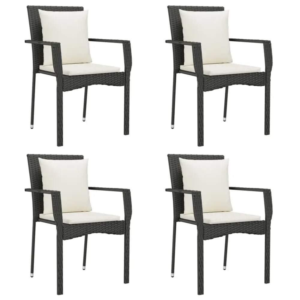Mobilier à dîner de jardin et coussins 5 pièces noir résine tressée 02_0014884