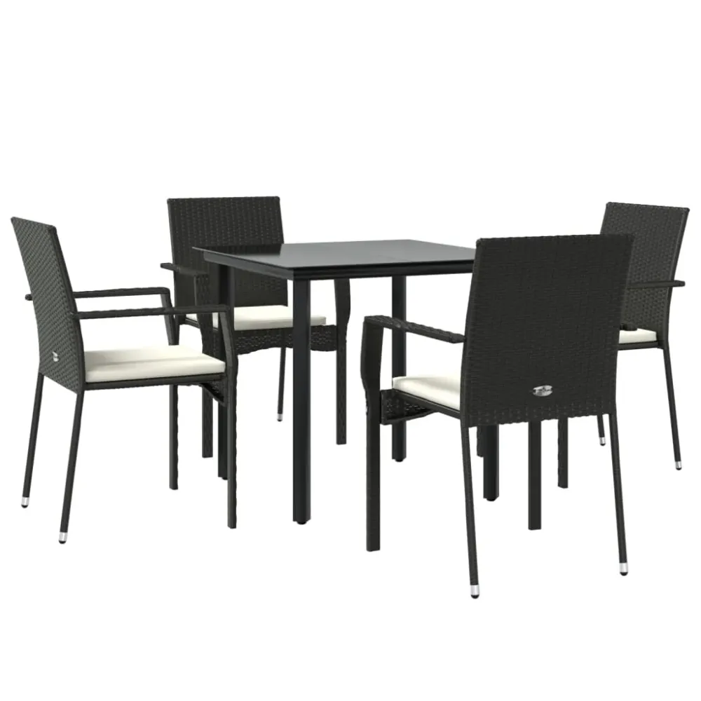 Mobilier à dîner de jardin et coussins 5 pièces noir résine tressée 02_0014872