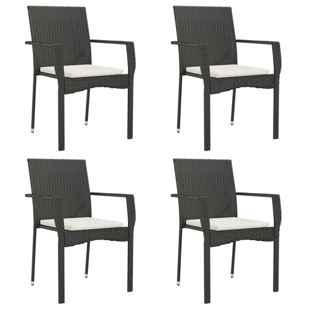 Mobilier à dîner de jardin et coussins 5 pièces noir résine tressée 02_0014885