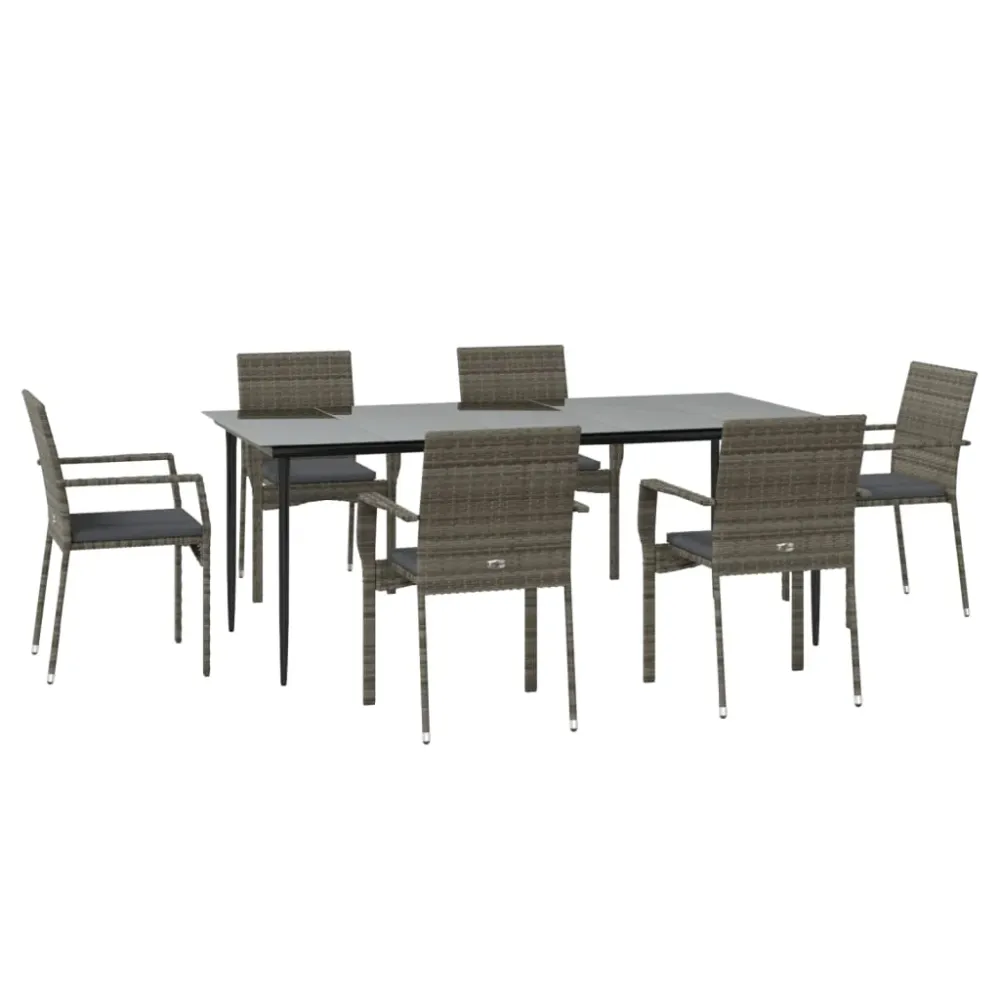 Mobilier à dîner de jardin et coussins 7 pièces noir et gris rotin 02_0014908