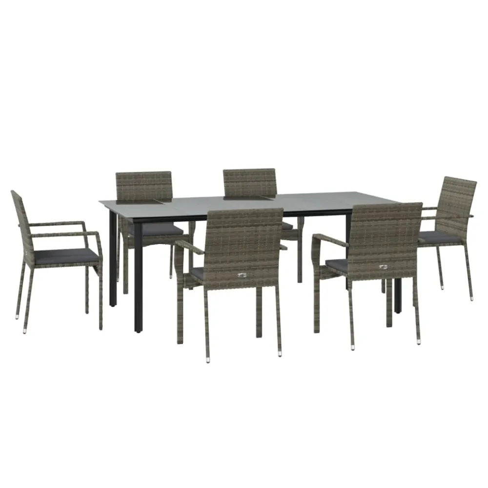 Mobilier à dîner de jardin et coussins 7 pièces noir et gris rotin 02_0014907