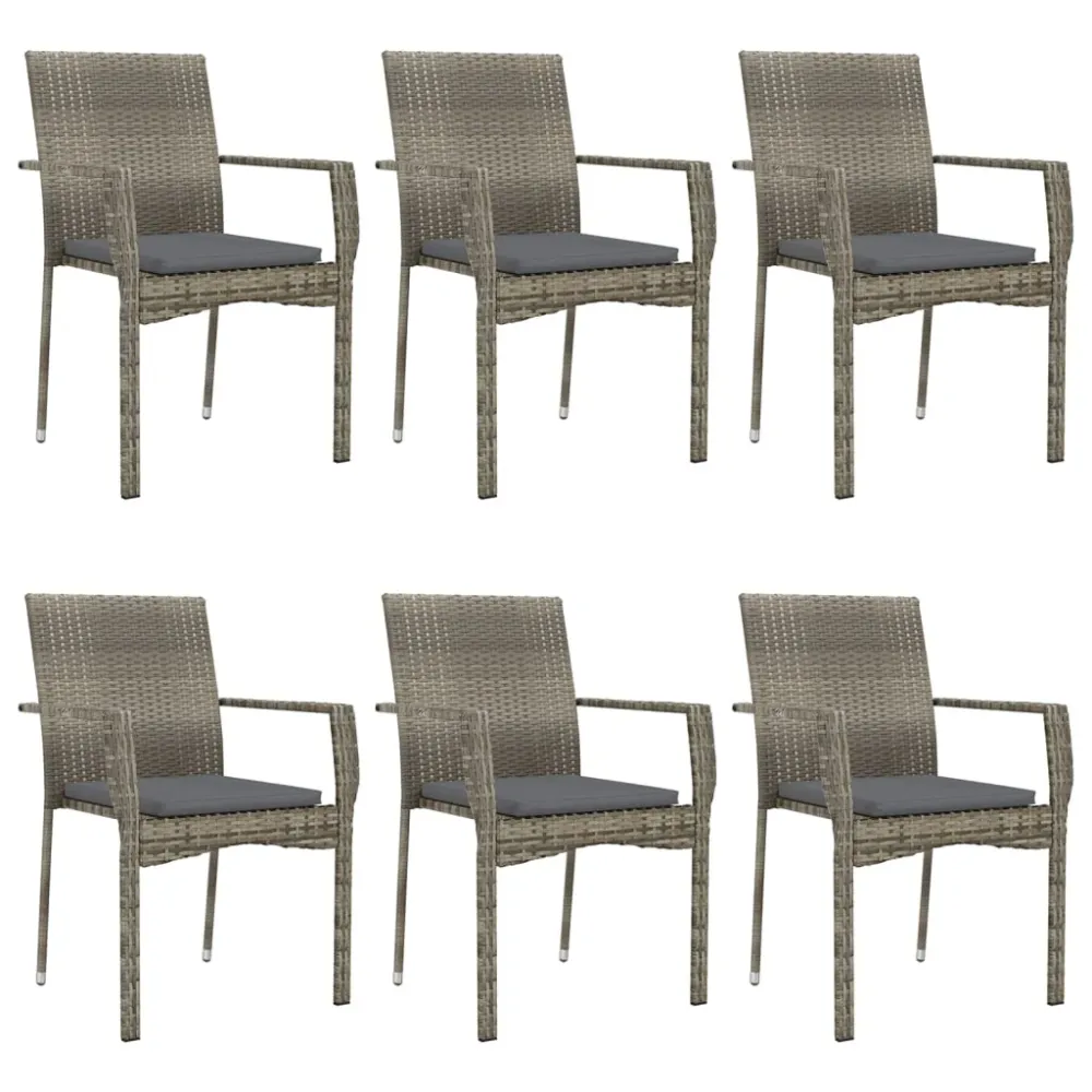 Mobilier à dîner de jardin et coussins 7 pièces noir et gris rotin 02_0014907