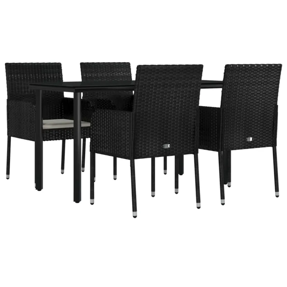 Mobilier à dîner de jardin et coussins 5 pièces noir résine tressée 02_0014889