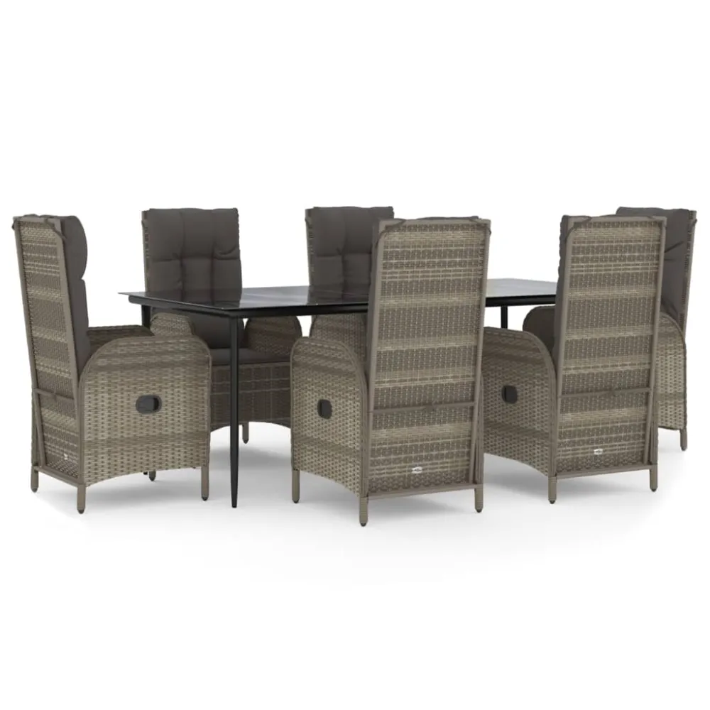 Mobilier à dîner de jardin et coussins 7 pièces noir et gris rotin 02_0014906