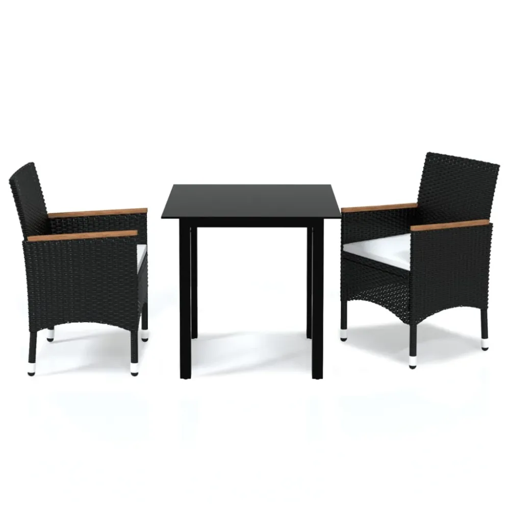 Mobilier à dîner de jardin et coussins 3 pièces résine tressée noir 02_0014852