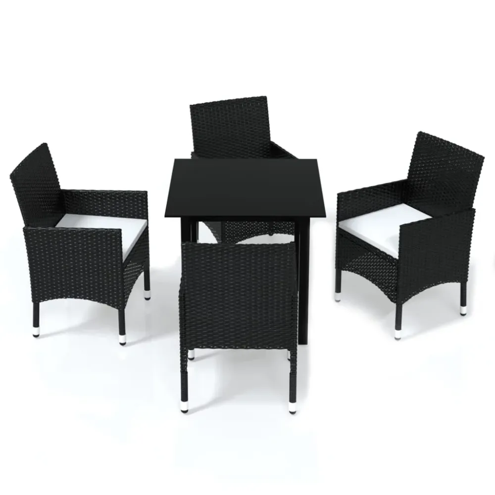 Mobilier à dîner de jardin et coussins 5 pièces résine tressée noir 02_0014893