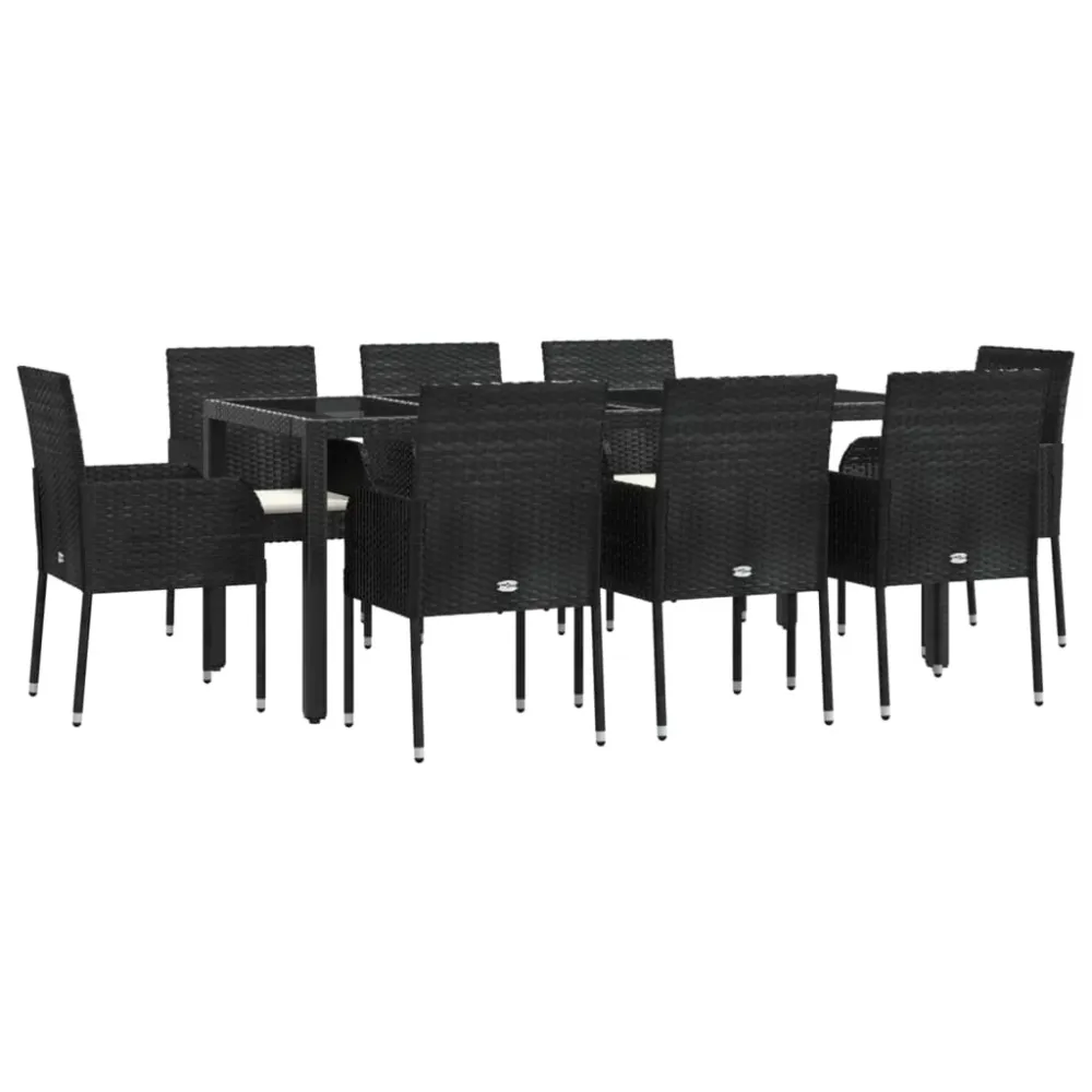 Mobilier à dîner de jardin 9 pièces et coussins noir résine tressée 02_0014841