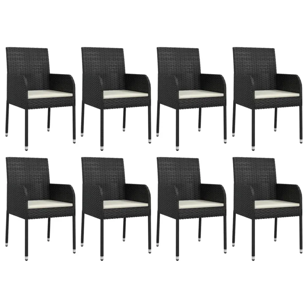 Mobilier à dîner de jardin 9 pièces et coussins noir résine tressée 02_0014841