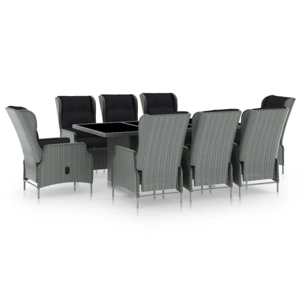 Mobilier à dîner 9 pièces avec coussins résine tressée gris manifeste 02_0014642