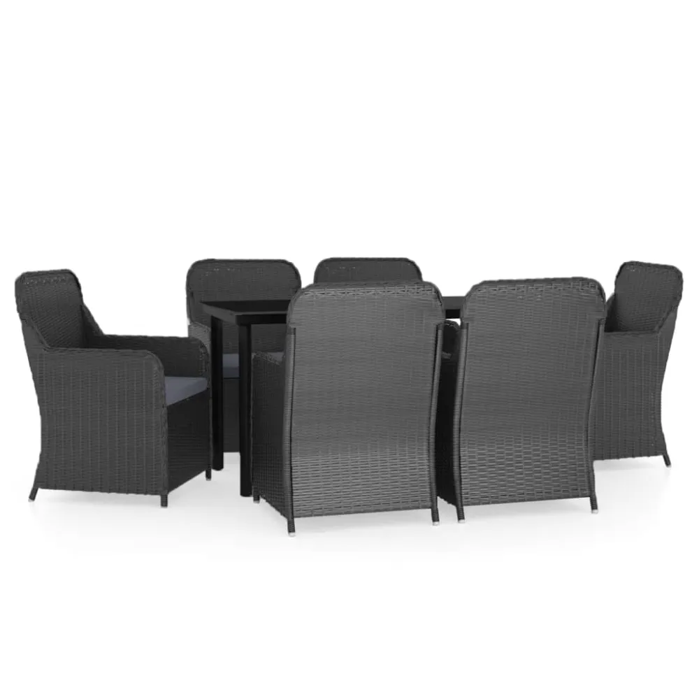 Mobilier de salle à manger de jardin avec coussins 7 pièces noir 02_0014614