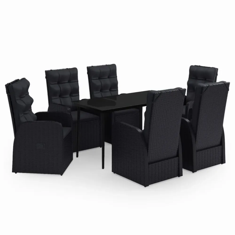 Mobilier de salle à manger de jardin avec coussins 7 pièces noir 02_0014608